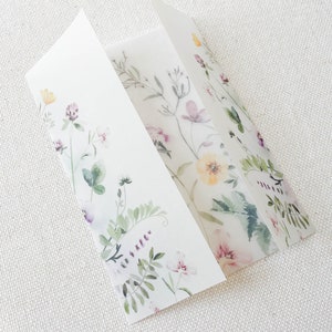 Floral Wedding Invitation Vellum Jacket 5x7 | Floral Vellum Wrap | Wedding Invite Wrap | Dainty Flora Botanical Vellum | Floral Vellum Paper