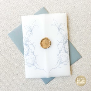 Magnolia Wedding Invitation Vellum Jacket | Vellum Wraps | Vellum Jacket 5x7 | Sage Green Invite Wrap | Magnolia Floral | Dusty Blue Wedding