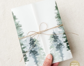Kurtka z welinu Pine Forest | Kurtka z welinu Mountain Wedding 5x7 Invitation | Zimowa welinu | Kurtka z welinu Christmas | Przezroczysta owijka na zaproszenia