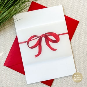 Red Bow Vellum Belly Band | Holiday Card Wrap | Tie It With A Bow Vellum Wrap | Christmas Wedding Invitation Belly Band | Ribbon Vellum Band
