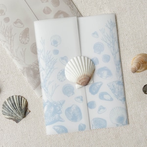 Beach Wedding Invitation Vellum Jacket | Seashell Vellum Wrap for 5x7 Invitation | Clear Wrap for Beach Invites | Vellum Jacket Beach
