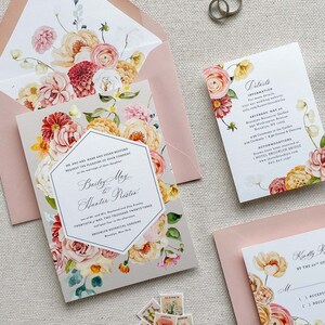 Elegant Floral Wedding Invitation Suite | Printed Wedding Invitations | Watercolor Floral Wedding Invite | 4 Piece Set | Garden Party