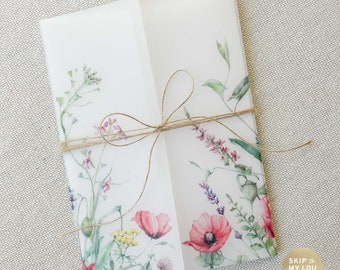 Zaproszenie ślubne Meadow Floral z welinowym wzorem | Kwiatowy welinowy wzór | Welinowy wzór 5x7 Zaproszenie | Papier welinowy | Kwiatowy welinowy wzór