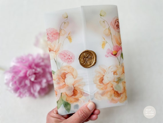 Spring Floral Vellum Jacket for Wedding Invitations | Floral Vellum Jacket 5x7 Invite | Rustic Wedding Invite Wrap | Floral Vellum Paper