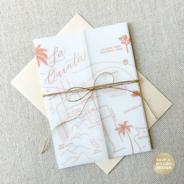 La Quinta Wedding Invitation Vellum Jacket | Vellum Jacket 5x7 | La Quinta Map Vellum Wrap | La Quinta Wedding Invite Map Vellum Wraps