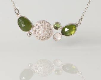 Handmade sterling silver 'dotty' necklace with semi precious stones.
