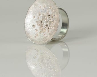Statement, textured, sterling silver 'dish' ring.
