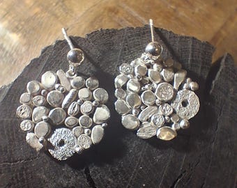 Recycled sterling silver drop 'pebble' earrings