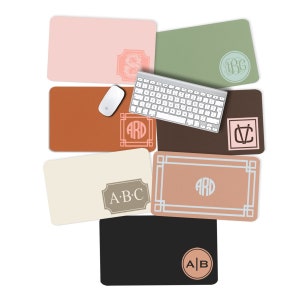 Monogrammed Desk Pad, Personalized Desk Cushion Pad, Monogram Initial Desk Blotter Mat, Mouse Pad, Neutral Boho Minimalist Preppy Design