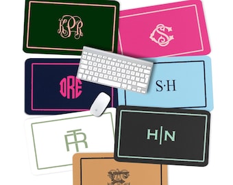 Monogrammed Desk Pad, Personalized Desk Cushion Pad, Monogram Initial Desk Blotter Mat, Large Mouse Pad, Maximalist Preppy Desk Office