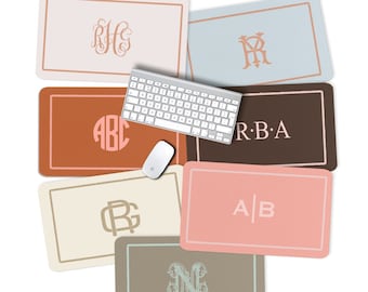 Monogrammed Desk Pad, Personalized Desk Cushion Pad, Monogram Initial Desk Blotter Mat, Mouse Pad, Neutral Boho Minimalist Preppy Design