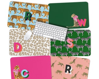 Initial Shadow Fun Animal Desk Pad, Personalized Desk Cushion Mat, Shadow Initial Blotter, Large Mouse Pad, Tiger, Cheetah, Leopard, Zebra