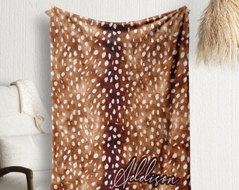 Personalized Blanket, Large Plush Custom Blanket, Deer Antelope Faux Hide Design, Adult Blanket, Teen Blanket, Name Blanket, Animal Print