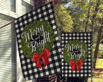 Christmas Flag, Holiday Flag, Merry Christams Flags, Welcome Flags, House Flags, Garden Flags, Holiday Outdoor, Buffalo Check Plaid Black