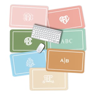 Monogrammed Desk Pad, Personalized Desk Cushion Pad, Monogram Initial Desk Blotter Mat, Large Mouse Pad, Minimalist, Neutral Monogram