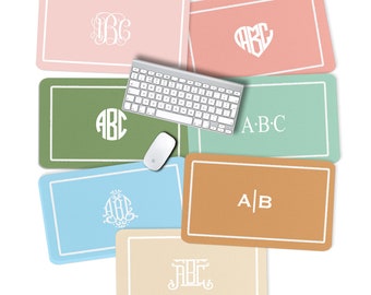 Monogrammed Desk Pad, Personalized Desk Cushion Pad, Monogram Initial Desk Blotter Mat, Large Mouse Pad, Minimalist, Neutral Monogram