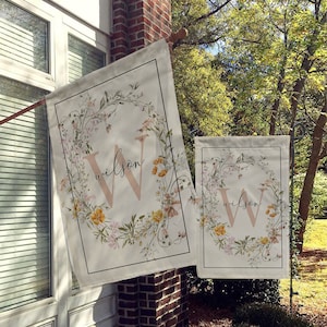 Personalized Garden Flag, Custom Garden House Flag, Boho Floral Garden Flag, Minimalist Modern Decor, Dainty Flower Wreath, Wildflowers