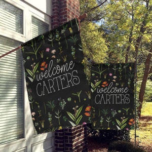 Personalized Flag, Welcome Garden Flag, Welcome House Flag, Farmhouse Garden Flag, Rustic Country Decor, Yard Decor, Dark Botanical Whimsey
