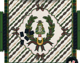 Custom Mahjong Mat, 31.5", Neoprene, Personalized, Monogrammed, Initial, Winter, Holiday, Christmas, Equestrian, Masculine, Male, Plaid