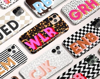 Funda personalizada con inicial Shadow, nombre personalizado, iPhone 17, 16e, 15, 14, 13, MagSafe, Pro Max, Plus, Mini, Tortuga, Vaca, Cuadros, Rayas