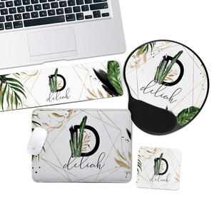 Personalized Mouse Pads, Keyboard Wrist Rest, Custom Gel Mouse Pad With Wrist Rest, Monogrammed MousePad, Watercolor Tropicals