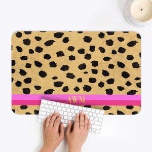 Custom Desk Pad, Personalized Cushion, Initial Blotter, Mouse Pad, Monogram Desk, Office, Table Laptop Computer Mat, Large Cheetah Leopard