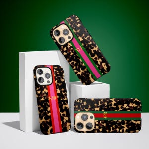 Personalized Initial Phone Case, Custom Name, iPhone 17e, 16, 15, 14, Magsafe,Pro Max,Plus,Mini, Preppy Stripes, Tortoise Shell, Gold, Pink