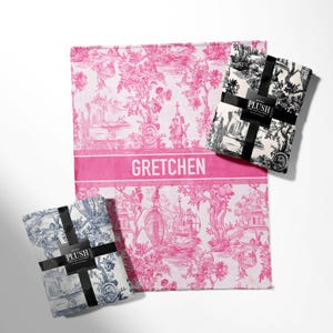 Personalized Blanket, Large Plush Custom Blanket, Modern Blanket, Adult Blanket, Pink BLue Toile, Preppy,Minimalist, Unique Teen, Toile