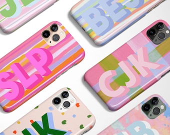 Personalized Shadow Initial Phone Case, Custom Name, iPhone 17, 16e, 15, 14, 13, Pastel, Bright, Maximalist, Stripes, Plaid, Dots, Unique