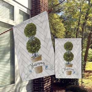 Personalized Garden Flag, Custom Garden House Flag, Monogram Flag, Farmhouse Garden Flag, Vintage Preppy Chic Topiary Watercolor Design