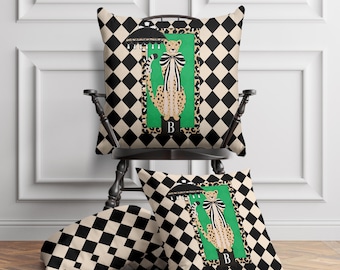 Personalized Pillow Cover, Monogram Initial, Custom Pillow Case, Modern Preppy Pillow, Cheetah, Leopard, Umbrella, Diamond Harlequin,Vintage