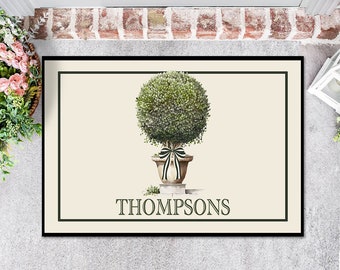 Door Mat, Personalized Mat, Outdoor or Indoor Mat, Floor Entry Mat, Large Doormat, Topiary, Antique, Name or Initial, Unique Home Gift