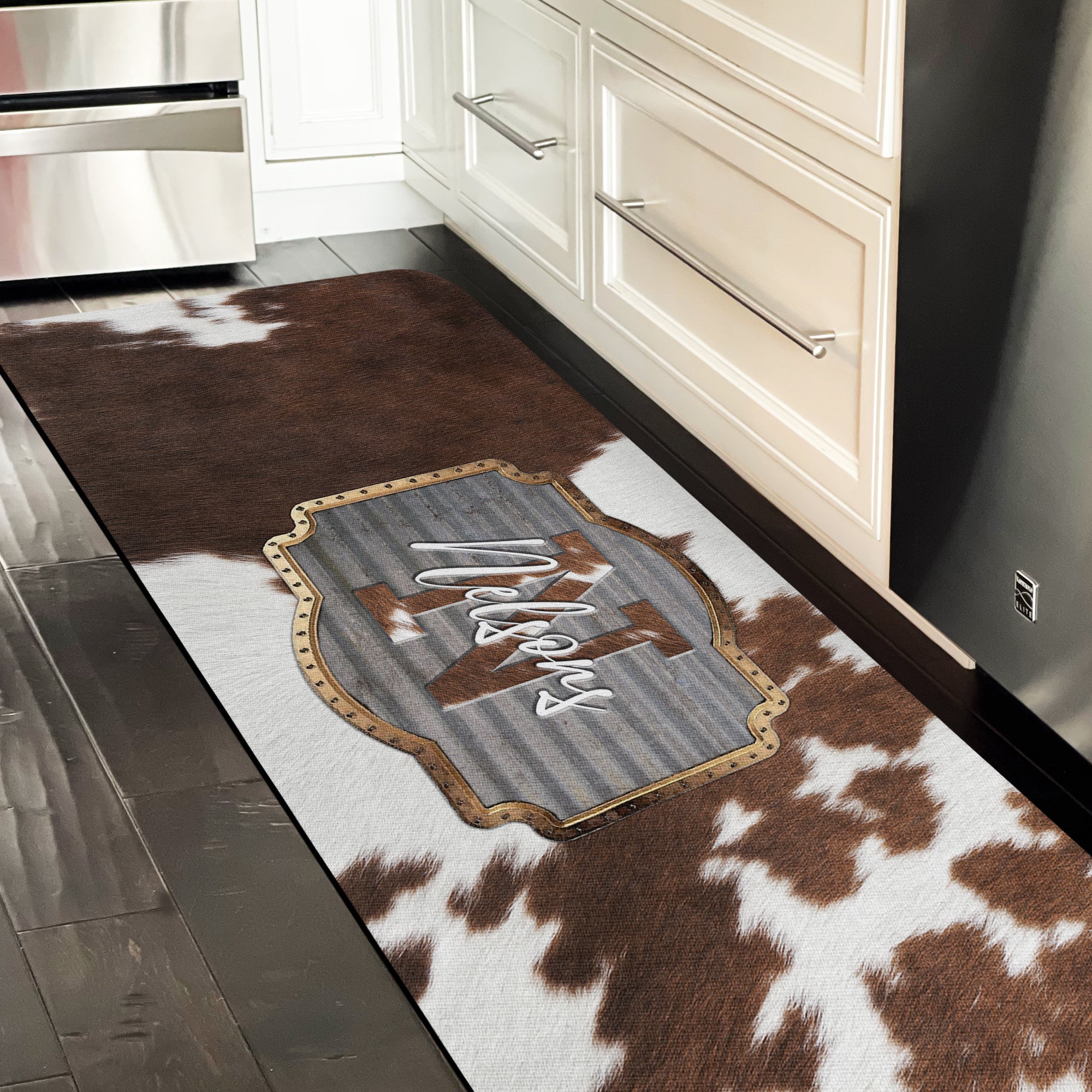 Runner Floor Mat, Personalized Rug, Large Kitchen Rug, Bath Personalized Mat,  Cushion Mat, Custom Floor Mat, Printed Cowhide Cowboy Design 