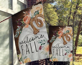 Fall Flag, Welcome Garden Flags, Fall House Flag, Farmhouse Garden Flags, Rustic Country Autumn, Yard Decor, Outdoor, Floral Pumpkins