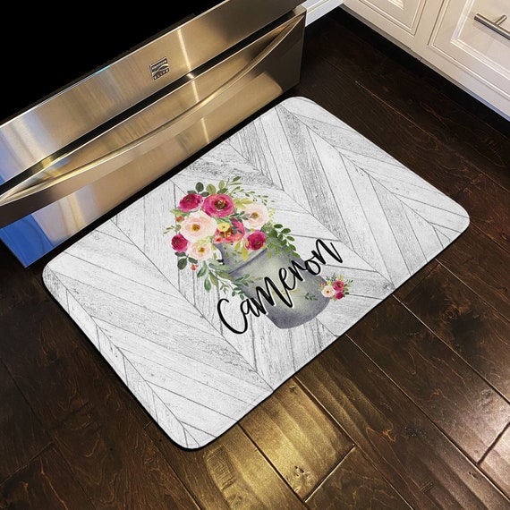 Floor Mat, Personalized Rug, Kitchen Rug, Personalized Floor Mat, Cushion  Mat, Custom Floor Mat, Memory Foam Cushion, Farmhouse Wood Florals 