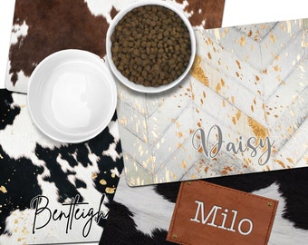 Pet Feeding Mat, Multiple Sizes, Pet Food Placemats, Personalized Pet Floor Mat, Custom Pet Mat, Monogram Pet, Gold Cow, Western, Ranch Farm