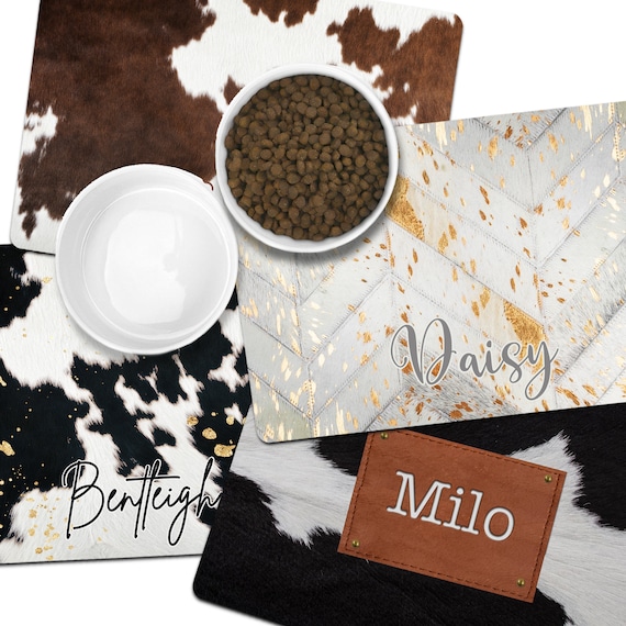 Pet Feeding Mat, Multiple Sizes, Pet Food Placemats, Personalized Pet Floor Mat, Custom Pet Mat, Monogram Pet, Gold Cow, Western, Ranch Farm
