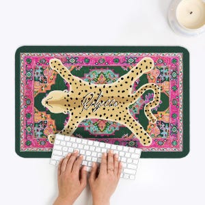 Custom Desk Pad, Personalized Desk Cushion Pad, Monogrammed Desk Blotter Pad, Large Mouse Pad, Cheetah hide, Leopard Oriental Rug