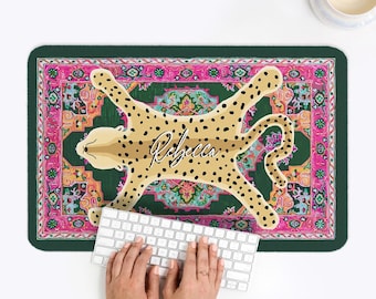 Custom Desk Pad, Personalized Desk Cushion Pad, Monogrammed Desk Blotter Pad, Large Mouse Pad, Cheetah hide, Leopard Oriental Rug
