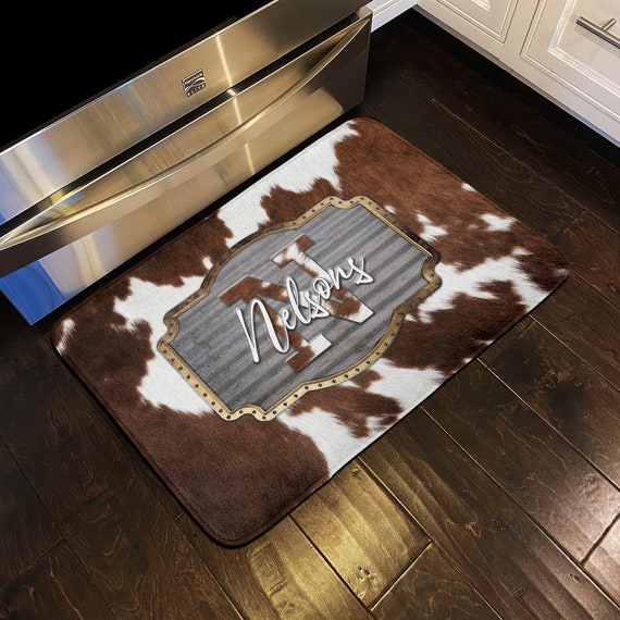 Floor Mat, Personalized Rug, Kitchen Rug, Personalized Floor Mat, Cushion  Mat, Custom Floor Mat, Memory Foam, Faux Cowhide and Metal 