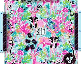 Custom Mahjong Mat, 31.5", Neoprene, Personalized, Monogrammed, Initial, Winter, Holiday, Christmas, Bright Reindeer, Preppy