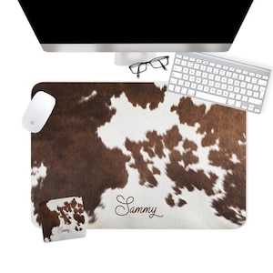 Custom Desk Pad, Mutiple Sizes, Personalized Desk Cushion Pad,Monogrammed Desk Blotter Pad,Large Mouse Pad, Printed Cowhide Western Desk Sam