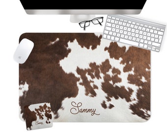 Custom Desk Pad, Mutiple Sizes, Personalized Desk Cushion Pad,Monogrammed Desk Blotter Pad,Large Mouse Pad, Printed Cowhide, Cow Western