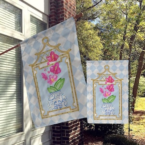 Personalized Garden Flag, Custom Garden House Flag, Monogram Flag,Preppy Harlequin, Light Blue, Diamond, Checker, Orchid, Ginger Jar, Bamboo