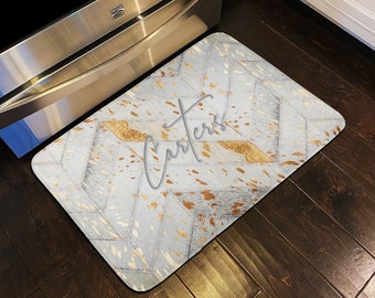 Floor Mat, Personalized Rug, Kitchen Rug, Personalized Floor Mat, Cushion Mat, Floor Mat, Memory Foam Cushion, Western Faux Gold Cowhide