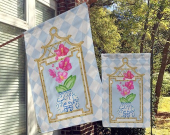 Welcome Garden Flag, House Flag, Porch Flags, Yard Flags, Ginger Jar, Hot Pink, Orchids, Fun Preppy Classy, Harlequin, Diamond, Checkers