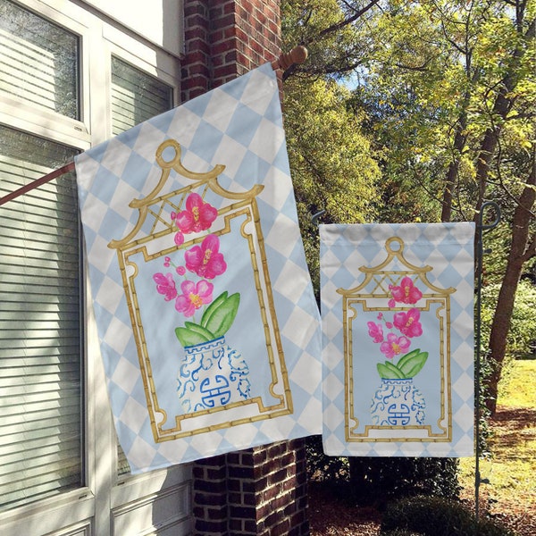 Welcome Garden Flag, House Flag, Porch Flags, Yard Flags, Ginger Jar, Hot Pink, Orchids, Fun Preppy Classy, Harlequin, Diamond, Checkers