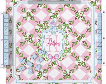 Custom Mahjong Mat, 31.5", Neoprene, Personalized, Monogrammed, Letter, Initial, Winter, Holiday, Christmas, Grand Millennial, Ginger Jar