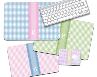 Custom Desk Pad, Personalized Cushion Pad, Initial Blotter Mat, Mouse Pad,  Grand Millennial, Pastel Gingham, Green, Blue, Pink, Purple, Tan