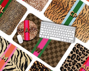 Custom Desk Pad, Personalized Cushion Pad, Initial Blotter Mat, Mouse Pad, Tortoise, Leopard, Fawn Deer, Tiger, Zebra, Checker, Cheetah, Cow